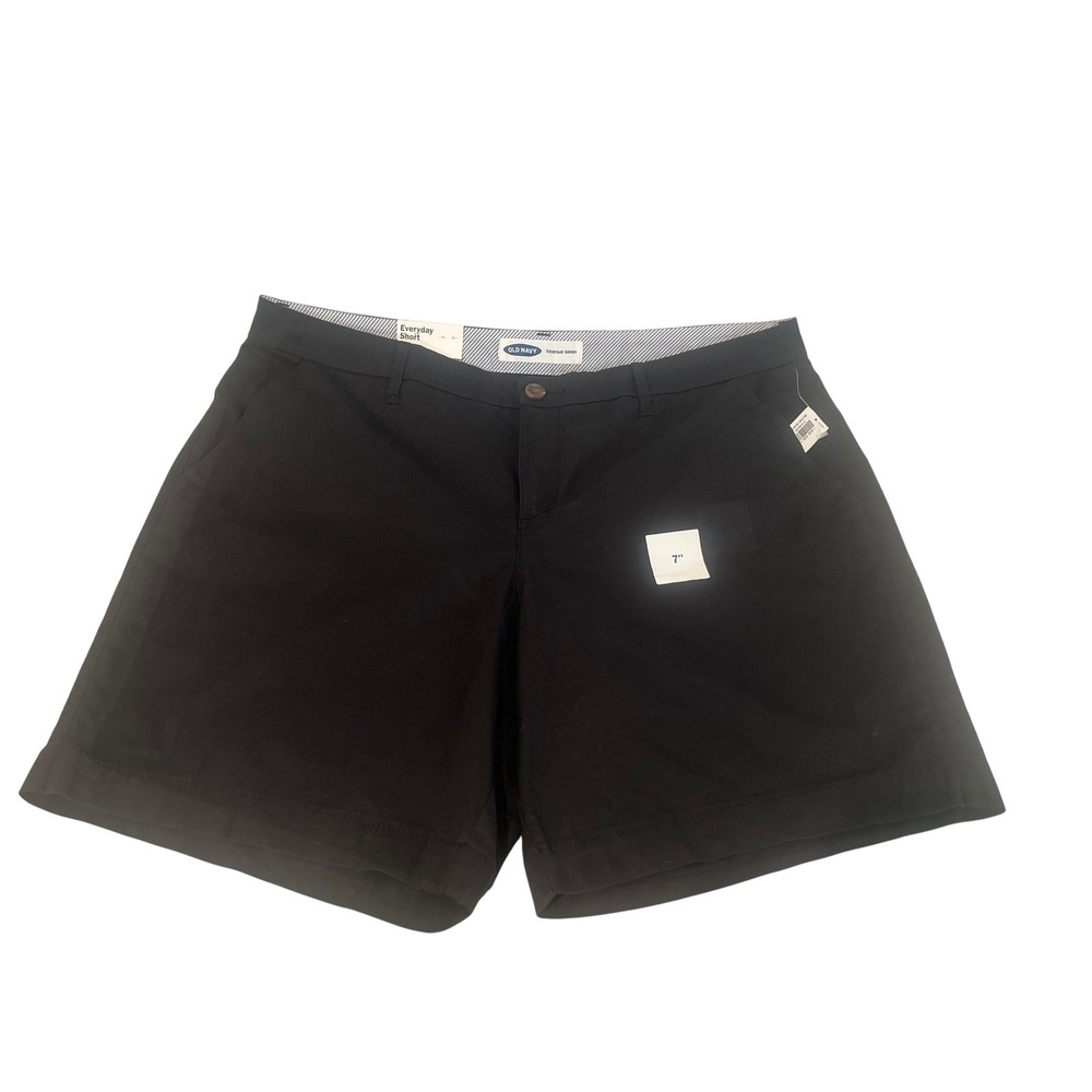 Old Navy Everyday Shorts Black 7" Inseam Cotton Stretch Chino Size 14 NEW